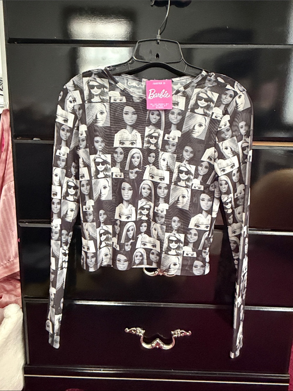 Barbie Black & White Photo Collage Long Sleeve Top